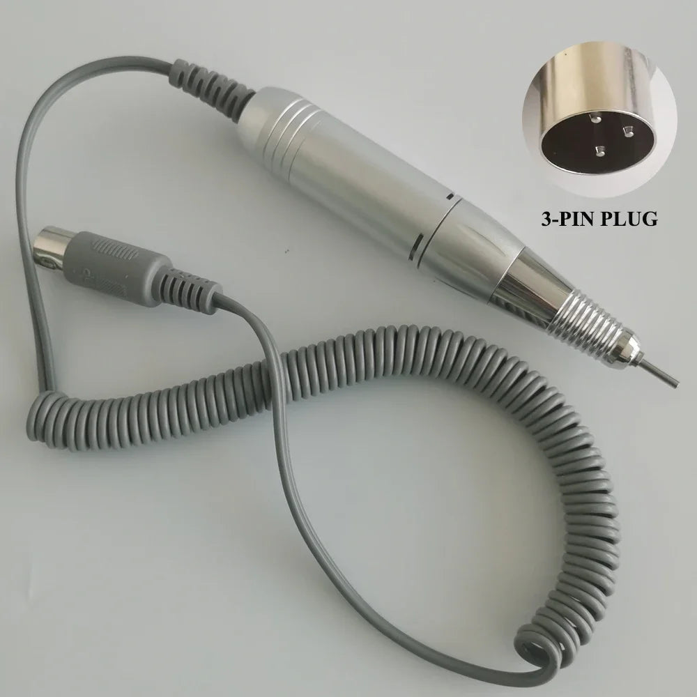 Electric Nail Drill Handle 35000RPM – Manicure Handpiece Nail Drill Handpiece PLUSH 3PIN SILVER
