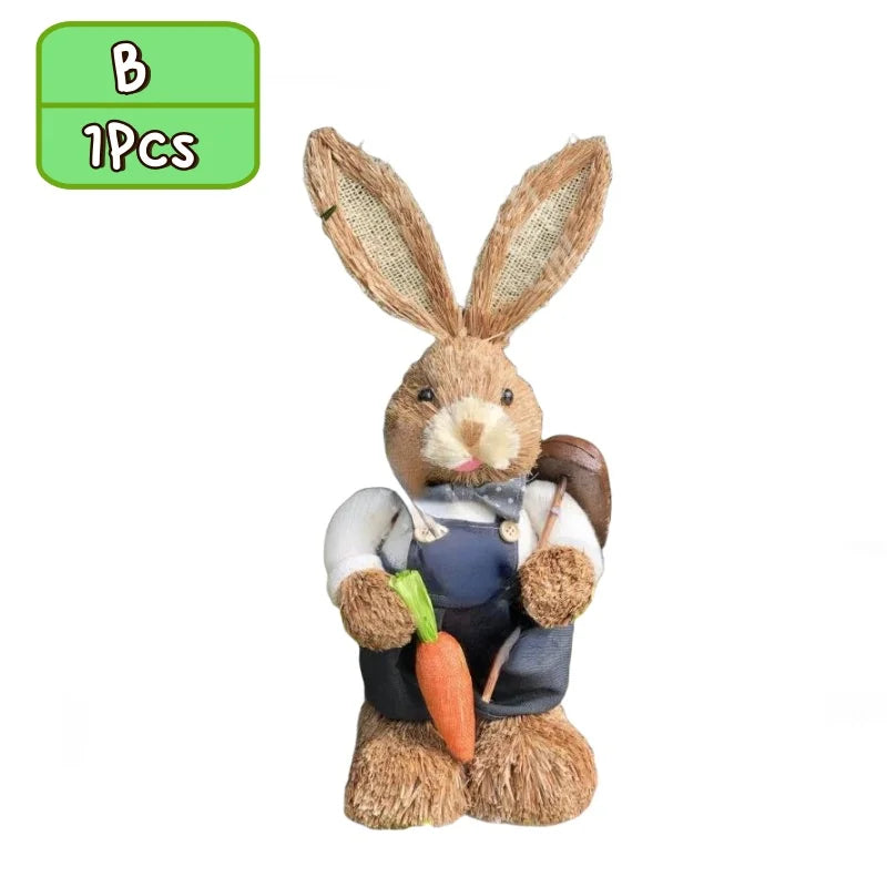 Straw Bunny Rabbit Ornaments – Easter Home Garden Decor | Buy 1 Get 1 Easter Bunny Ornament PLUSH B-1PCS 35CM