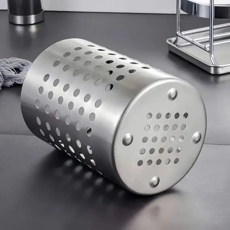 Stainless Steel Cylindrical Chopstick & Cutlery Storage Box Utensil Storage Box PLUSH