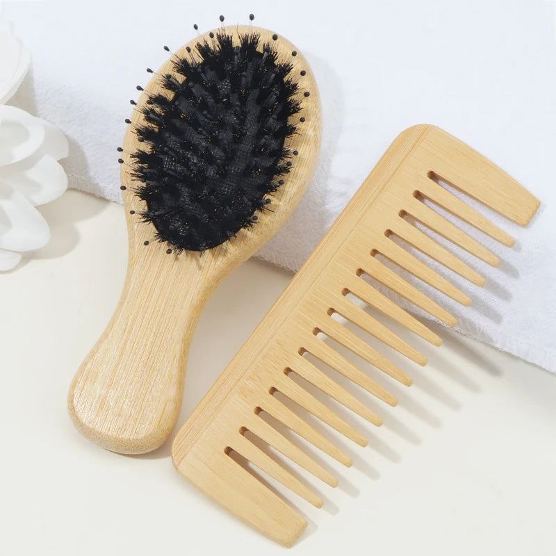 Air Cushion & Wide Tooth Bamboo Comb Set – Smooth Hair Hair Comb Set PLUSH 2pcs