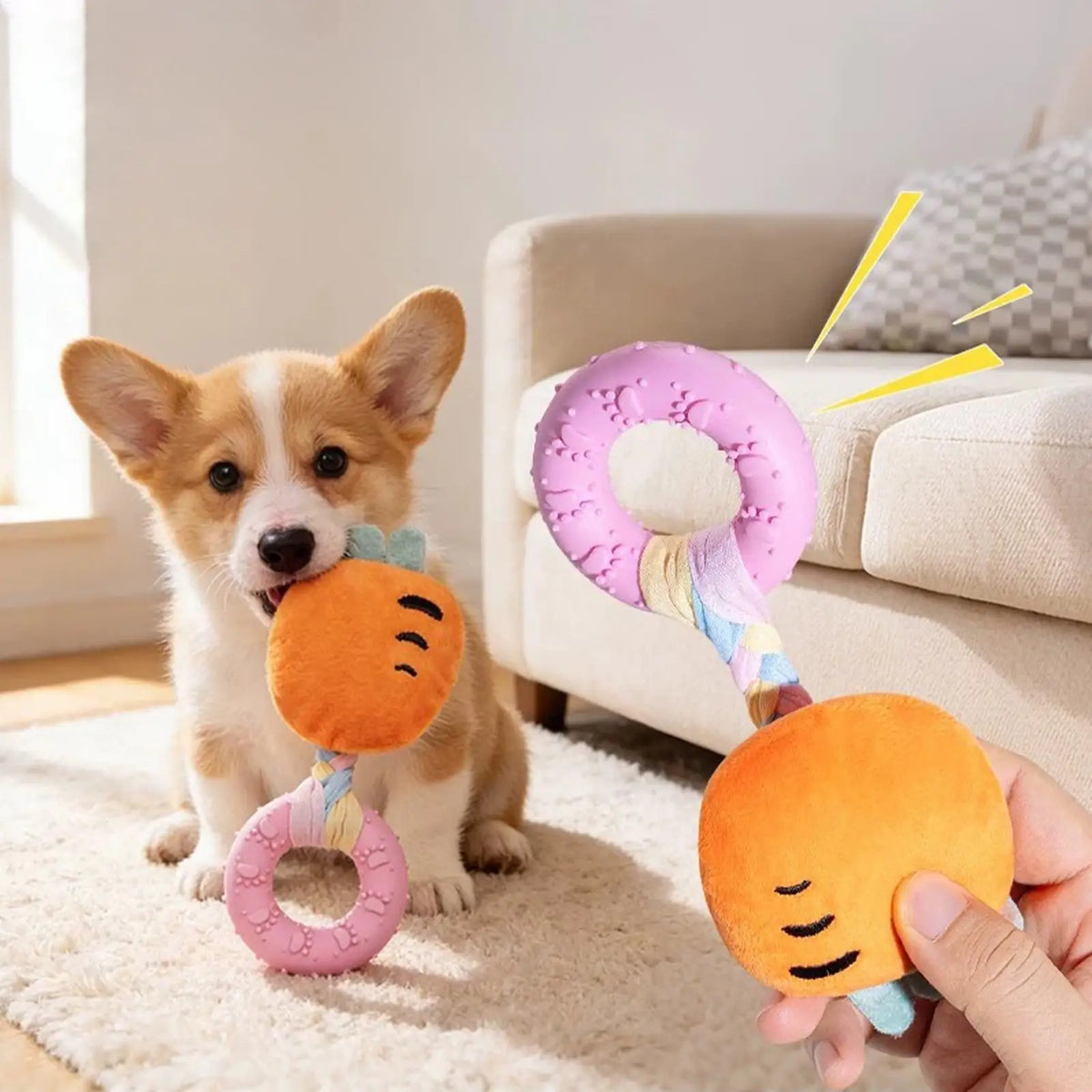 Squeaky Plush Dog Toy – Cheese Chew & Teething Toy Squeaky Dog Toy PLUSH