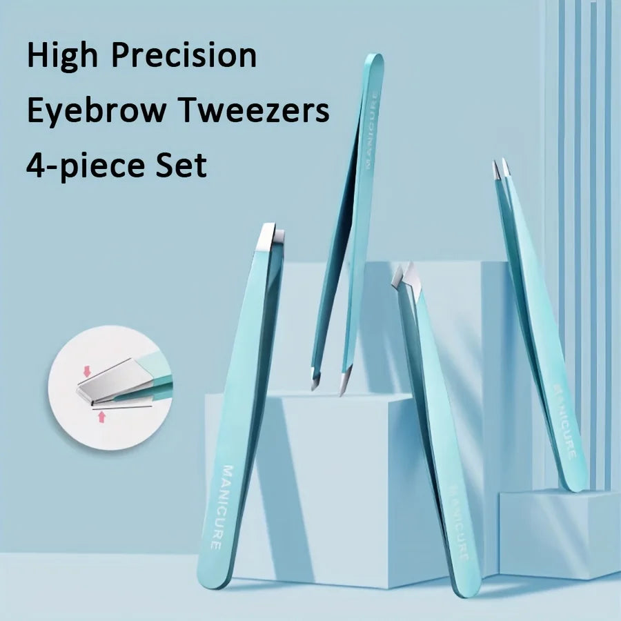 Ouriner 4-Piece Stainless Steel Eyebrow Tweezer Set Eyebrow Tweezer Set PLUSH