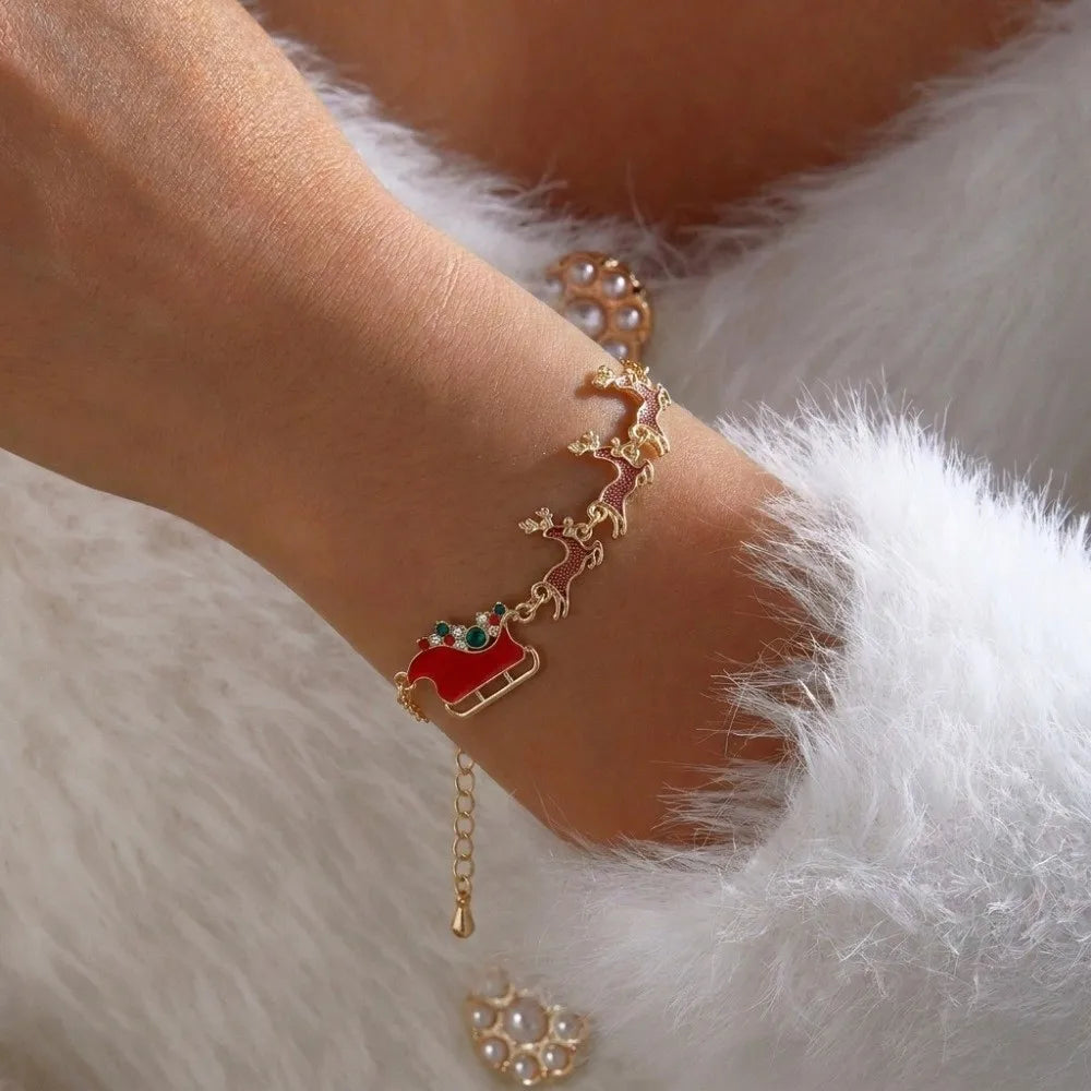 Christmas Sleigh Pendant Necklace – Enamel Rhinestone Choker Pendant Necklace PLUSH