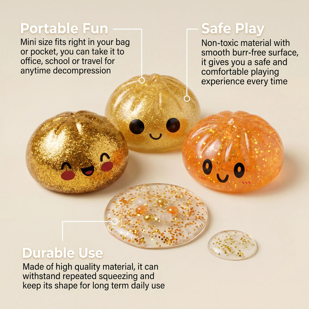 Gold Glitter Dumpling Squishy Toy – Slow Rising Fidget Toy Squishy Fidget Toy PLUSH