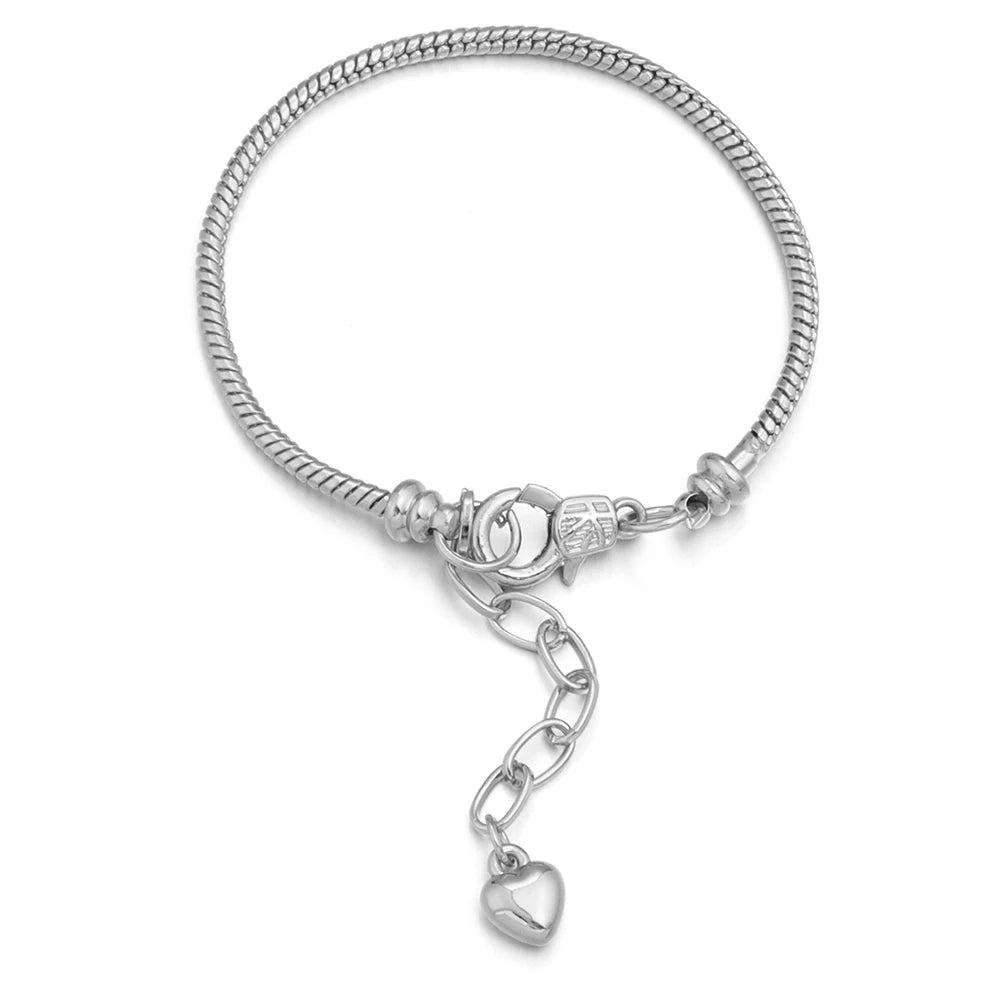 Metal Snake Chain Bracelet Blank with Heart Drop Extender Bracelet Blank PLUSH Rhodium