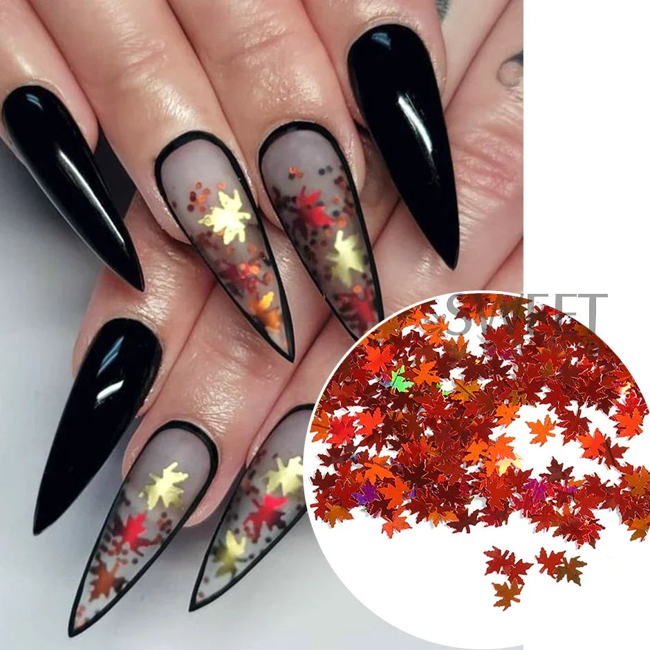 12-Grid Maple Leaf Nail Art Sequins – Fall Glitter Flakes Set Nail Art Sequins PLUSH