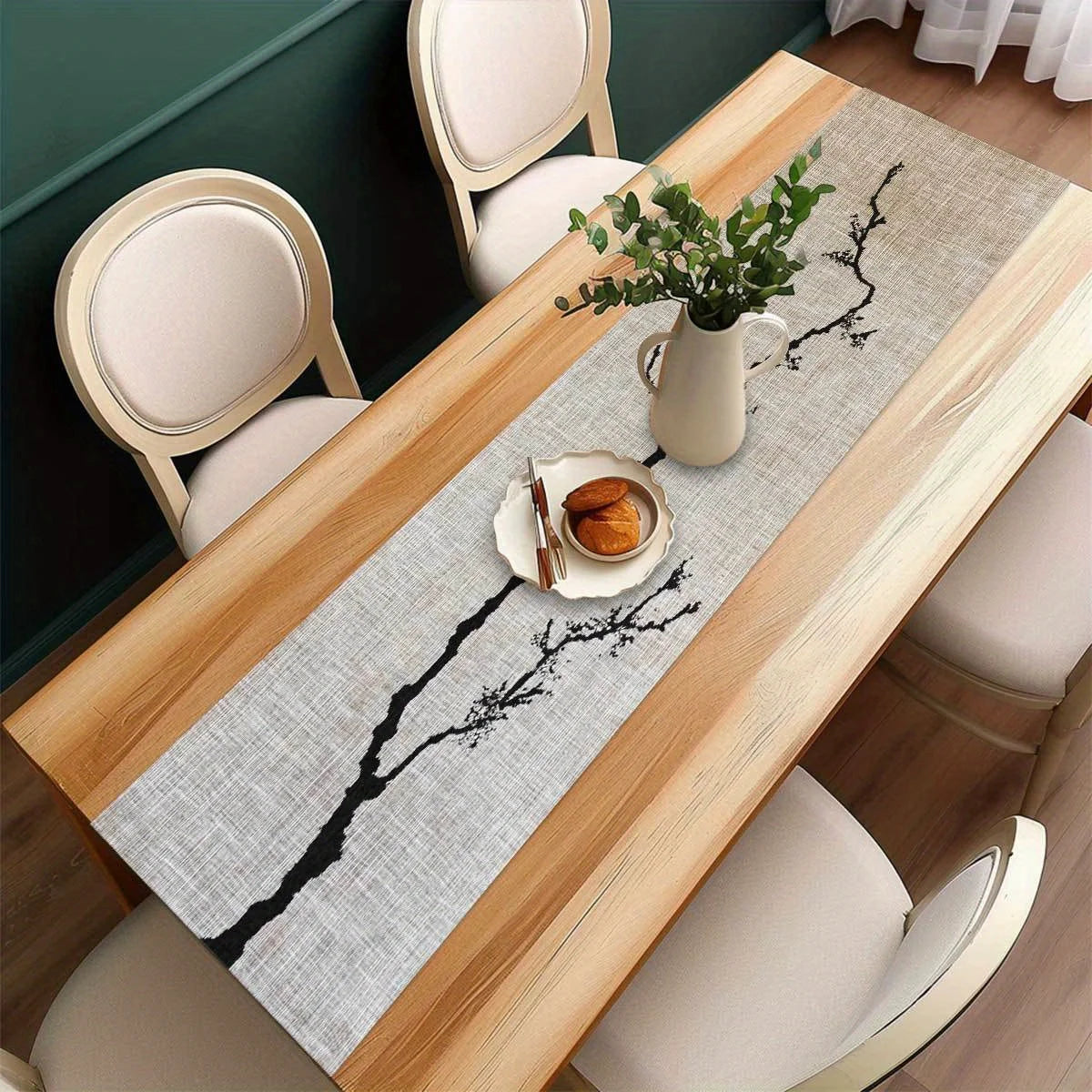 Zen Ink Branch Table Runner | Japanese Chinese Style, 3 Sizes Table Runner PLUSH