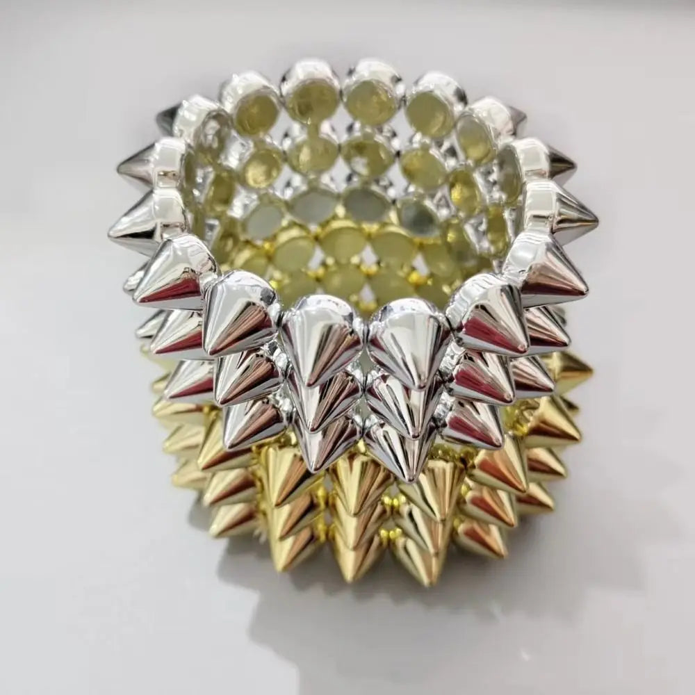 Three-Row Punk Rivet Cone Bracelet – Y2K Goth Rock Bangle Punk Bangle Bracelet PLUSH