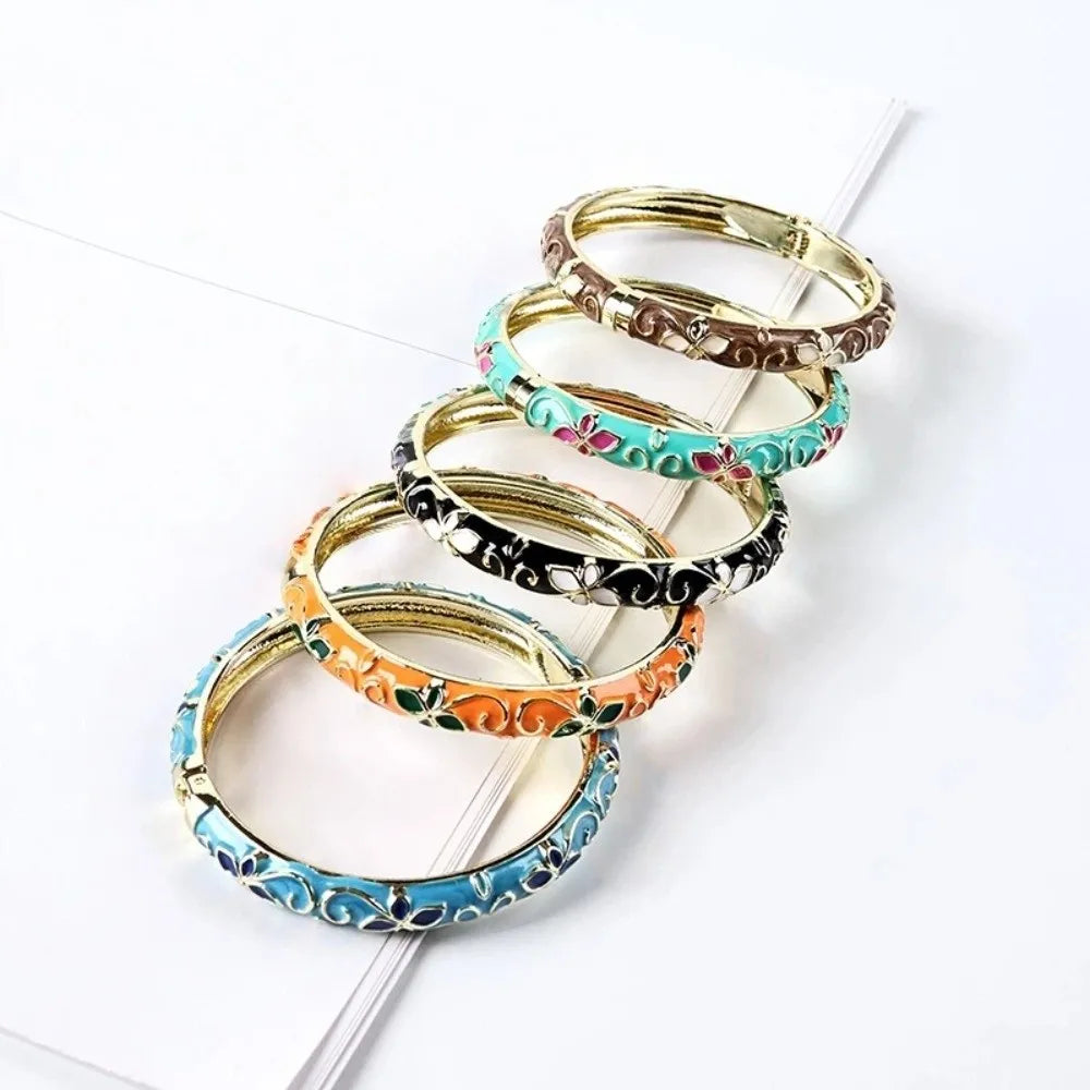 Vintage Cloisonne Bangle – Colorful Floral Enamel Ethnic Bracelet Enamel Bangle Bracelet PLUSH