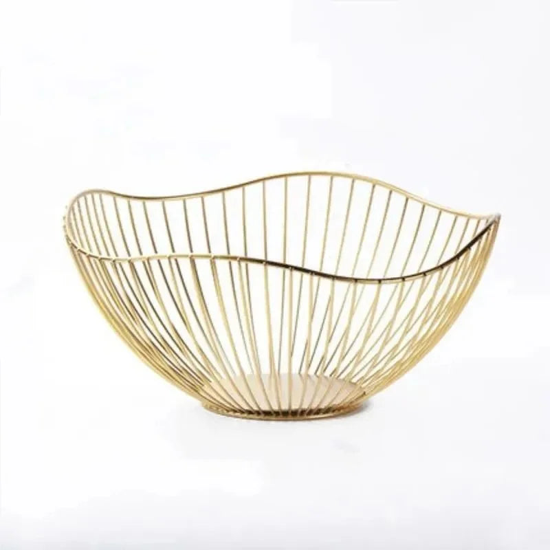 Nordic Iron Wire Fruit Basket | Multuse Storage Bowl Wire Storage Basket PLUSH Gold B