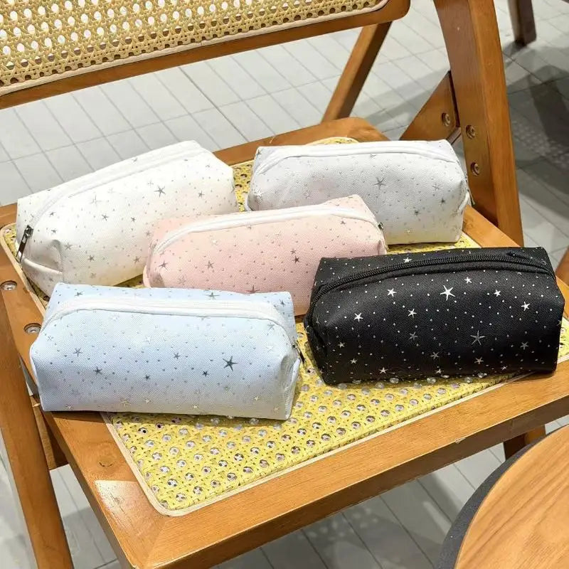 Multicolor Star Print Canvas Pencil Case | Large Zip Pouch Canvas Pencil Case PLUSH