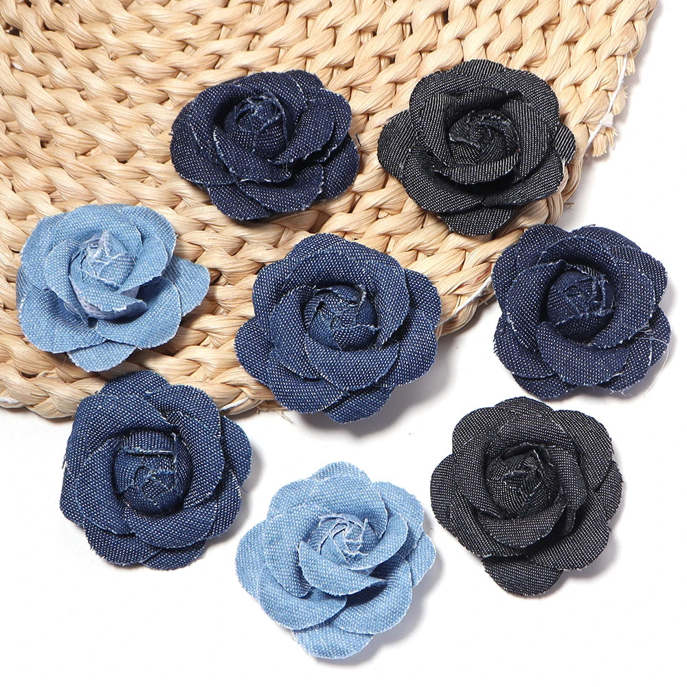3pcs Denim Handmade Camellia Flowers 4.5cm – DIY Crafts Decor Fabric Craft Flowers PLUSH