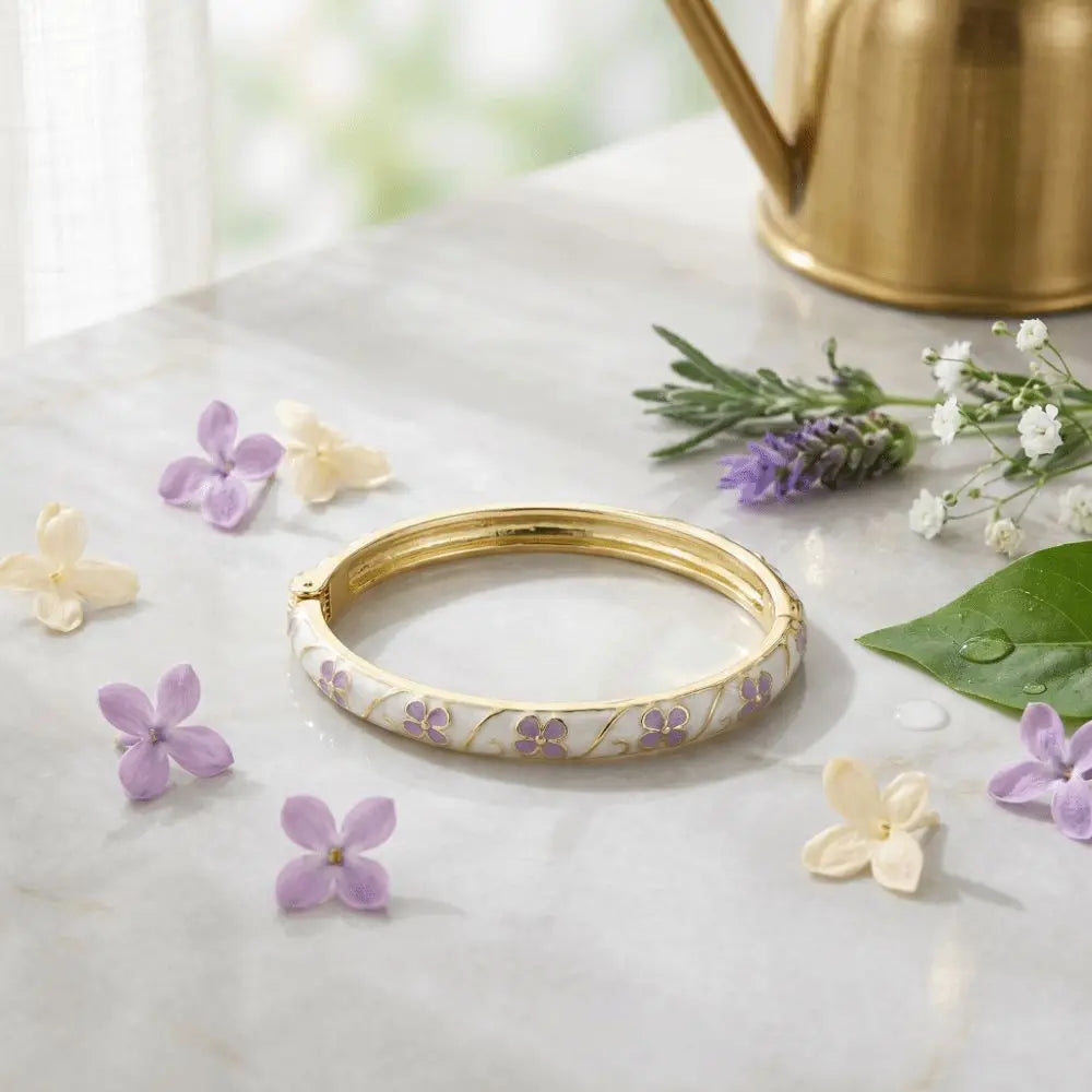Cloisonné Enamel Floral Bangle – Vintage Ethnic Bracelet Enamel Bangle PLUSH