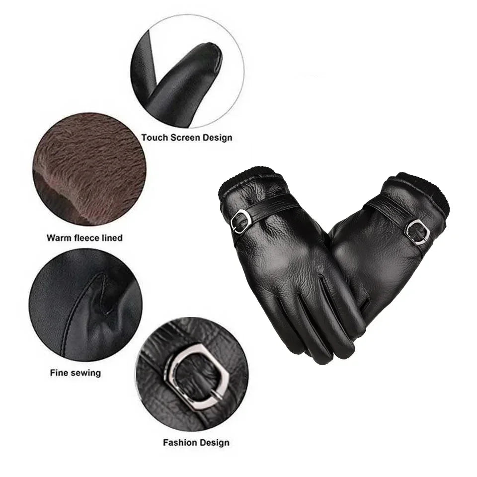 Windproof Thermal Touchscreen Leather Gloves – Winter Sports Winter Sports Gloves PLUSH