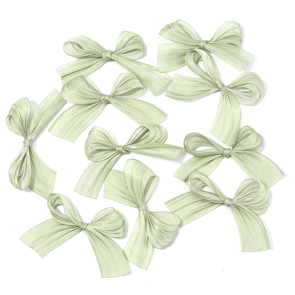 10pcs Pearlescent Polyester Bows – DIY Hair & Jewelry Making Craft Bow Embellishments PLUSH green