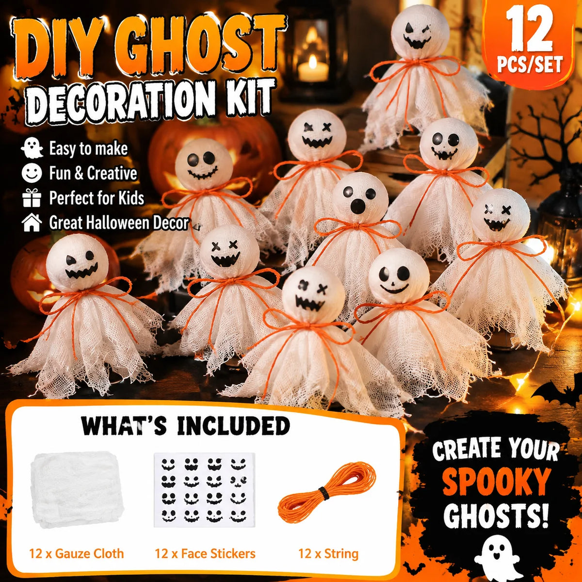Halloween Ghost DIY Lollipop Craft Kit – Spooky Kids Décor Halloween Craft Kit PLUSH
