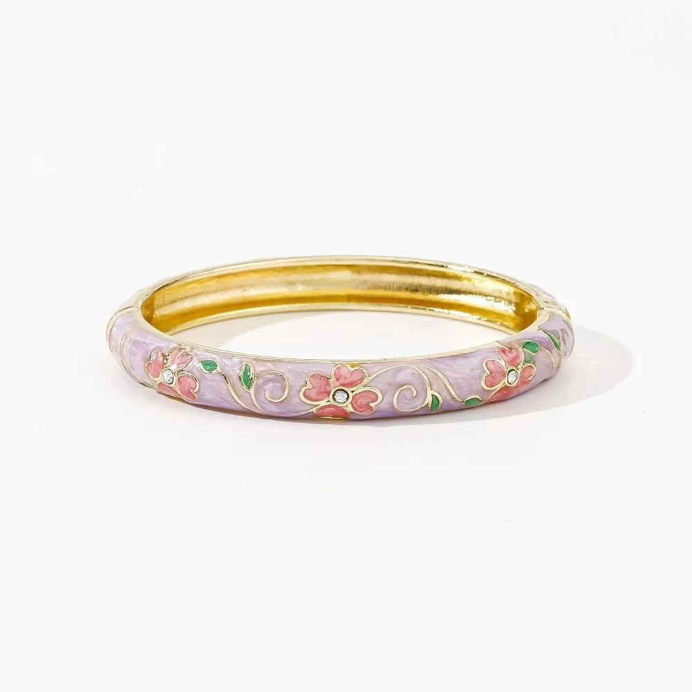 Enamel Cloisonné Cherry Blossom Bangle | Women's Vintage Bracelet Enamel Bangle Bracelet PLUSH Purple Pink