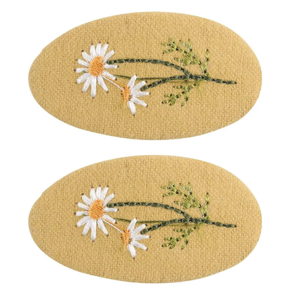 Floral Embroidery Hair Clip Set – 2pcs Fabric Barrettes Hair Clip Set PLUSH Style 10