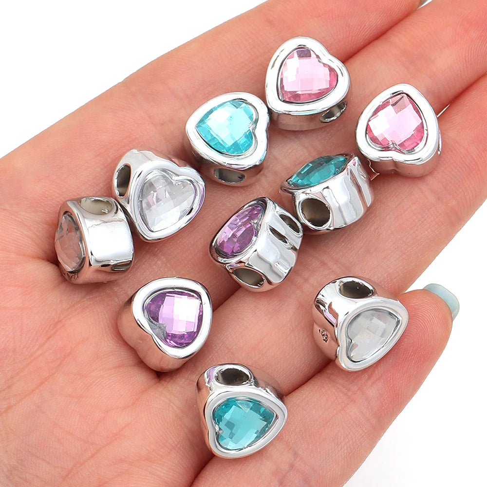 10pcs Rhinestone Heart Big Hole Spacer Beads – DIY Jewelry Jewelry Spacer Beads PLUSH