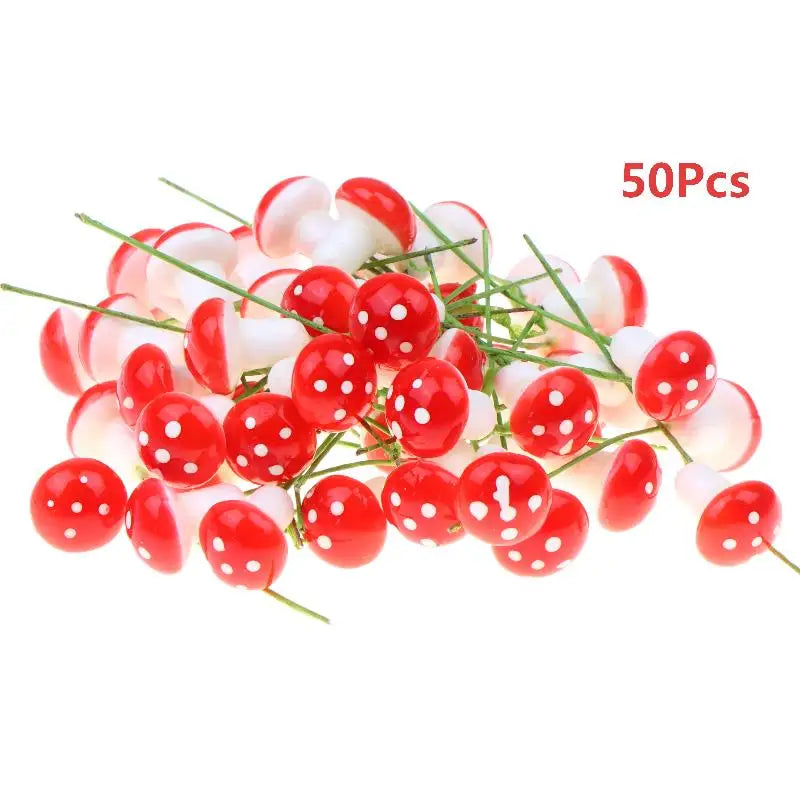 50pcs Colorful Mini Foam Mushrooms for DIY Crafts & Pot Decor DIY Craft Ornaments PLUSH 50Pcs Red