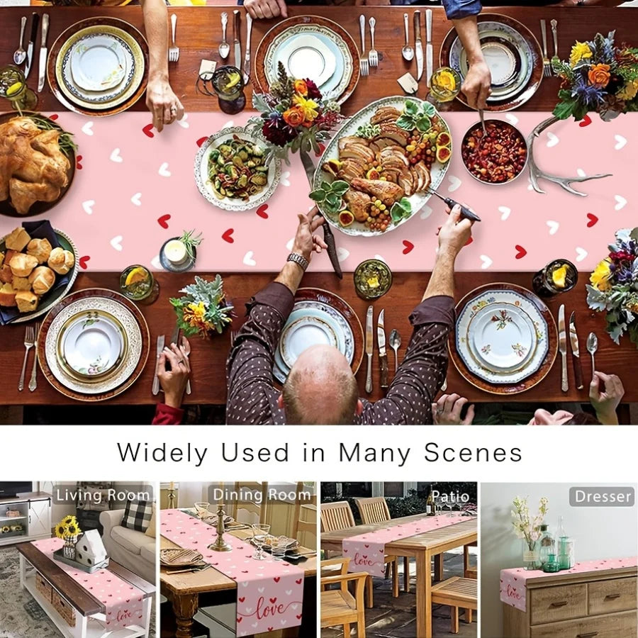 Heart Pattern Tablecloth | Valentine's Day Table Runner Table Runner PLUSH
