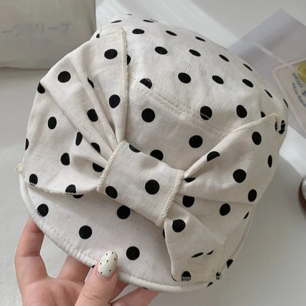 Women's Polka Dot Bow Newsboy Cap – Retro Korean Style Hat Newsboy Cap PLUSH