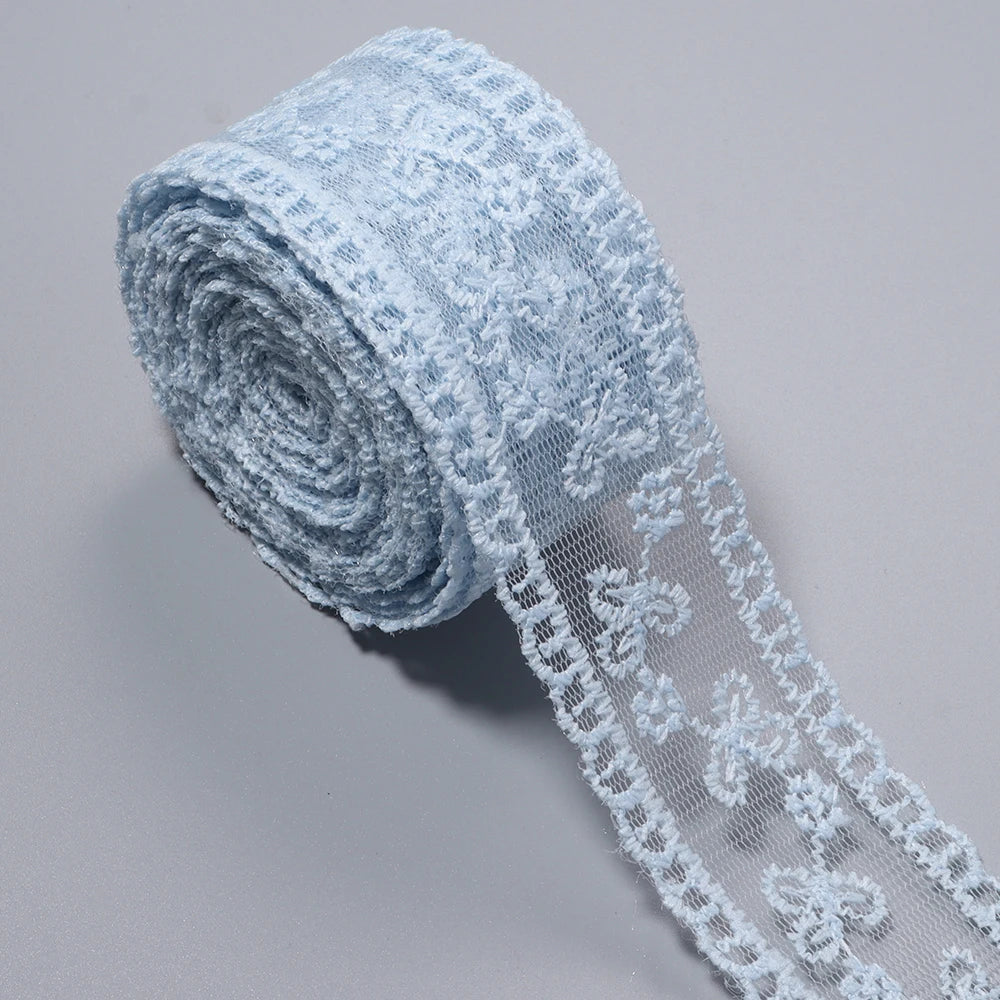 5 Yards Floral Embroidery Lace Trim Ribbon 4cm – DIY Craft Lace Trim Ribbon PLUSH blue 4cm