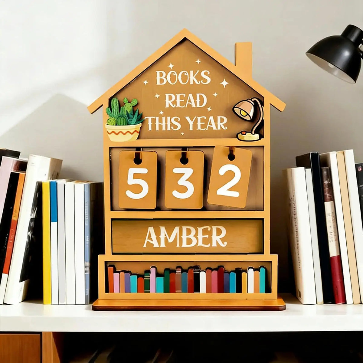 Wooden Books Read Counter Sign – Reading Tracker Shelf Decor Wooden Reading Tracker PLUSH