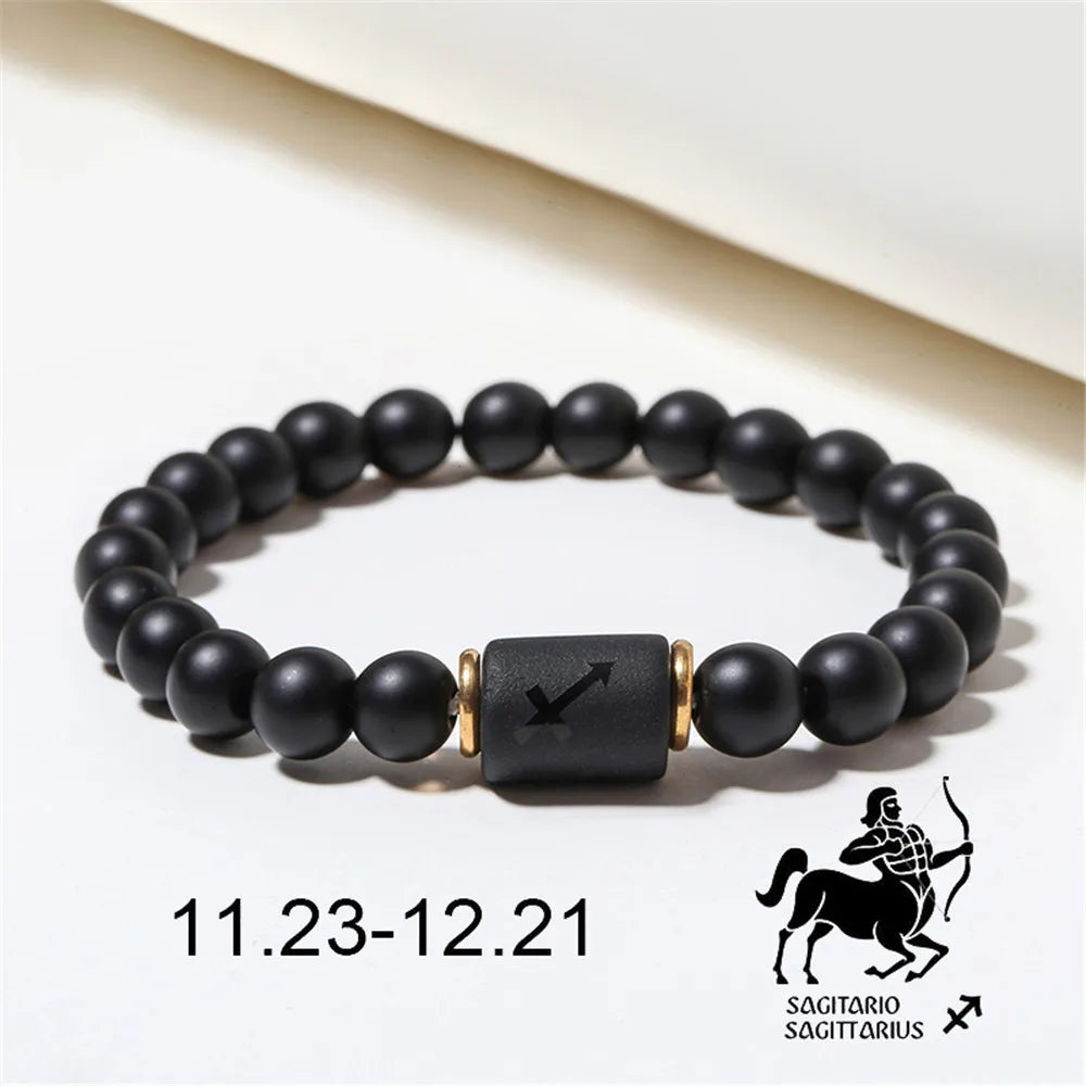 Zodiac Constellation Matte Black Agate Beaded Bracelet Beaded Bracelet PLUSH Sagittarius