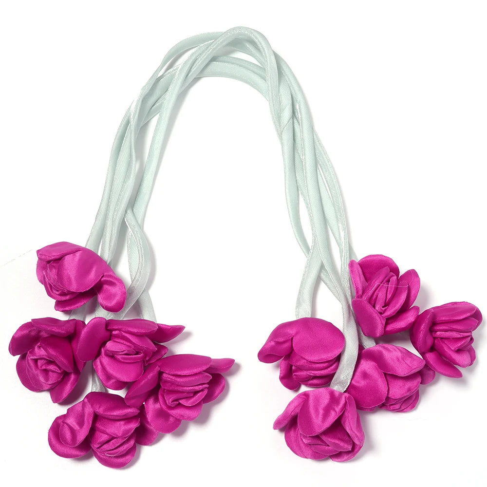 5pcs Satin Ribbon Rose Flower Strings – DIY Hair & Craft Decor Ribbon Flower Trim PLUSH hotpink
