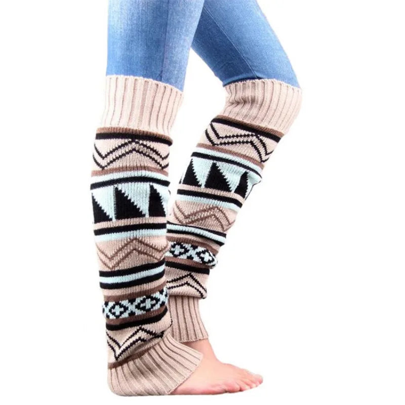Bohemian Knit Leg Warmers – Color Block Boot Socks for Women Knit Leg Warmers PLUSH