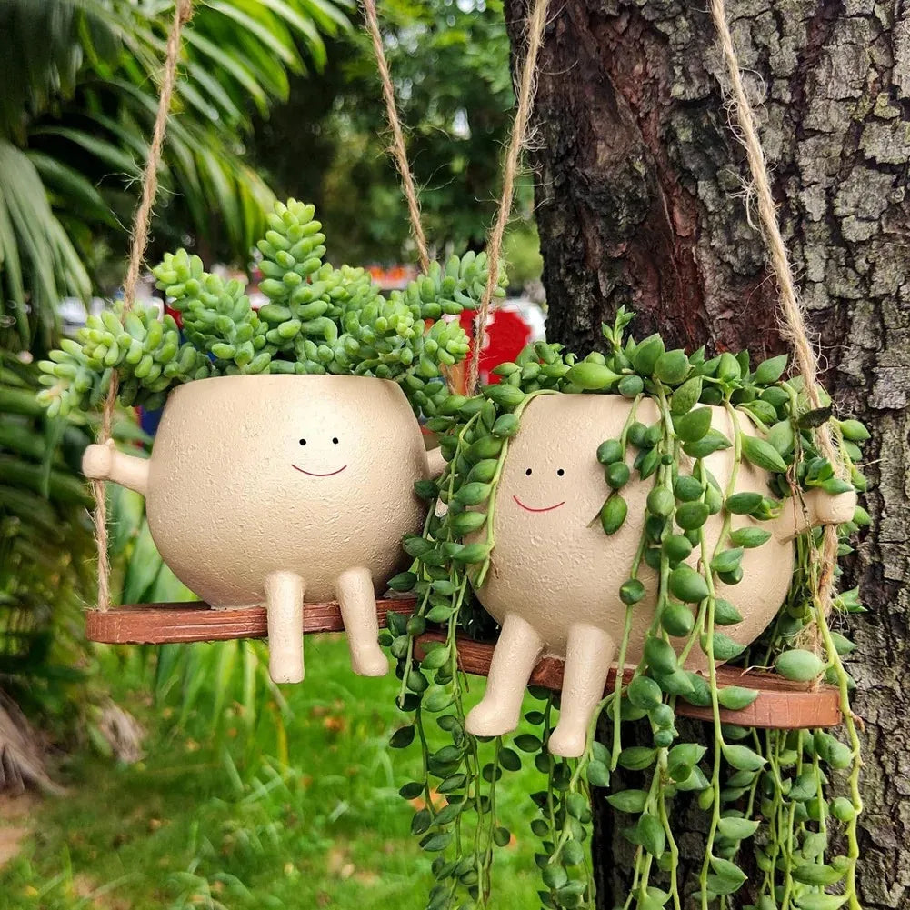 Resin Cartoon Swing Face Wall Planter – Creative Head Flowerpot Wall Hanging Planter PLUSH Default Title