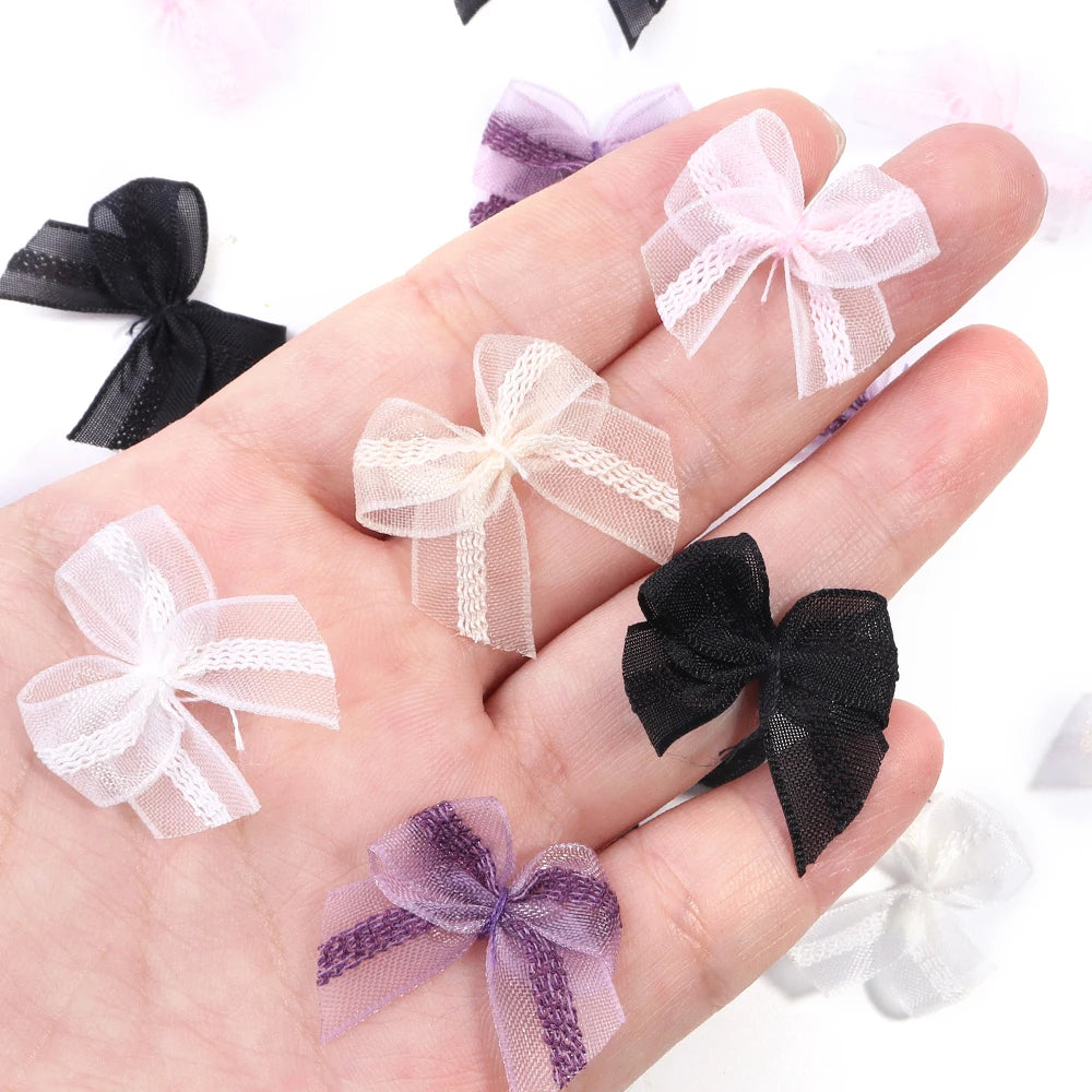 30pcs Mini Mesh Ribbon Bows – Multicolor Lace Bowknot DIY Ribbon Bow Embellishments PLUSH