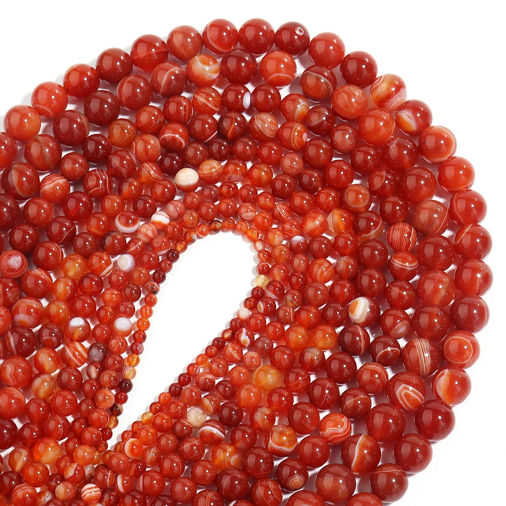 Red Stripe Agate Beads 4–12mm Natural Stone Spacers for DIY Natural Stone Beads PLUSH