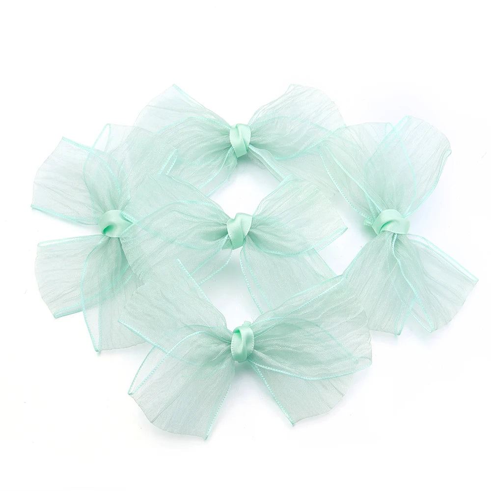 5pcs Satin Organza Ribbon Bows – DIY Crafts & Decoration Ribbon Bows PLUSH Green 10.5-11.5cm