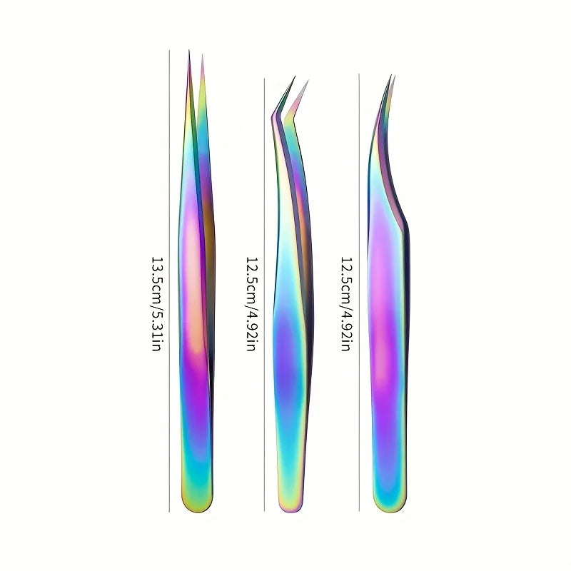 Stainless Steel Eyelash Tweezers Set – 3 Pcs with Box Eyelash Tweezers Set PLUSH