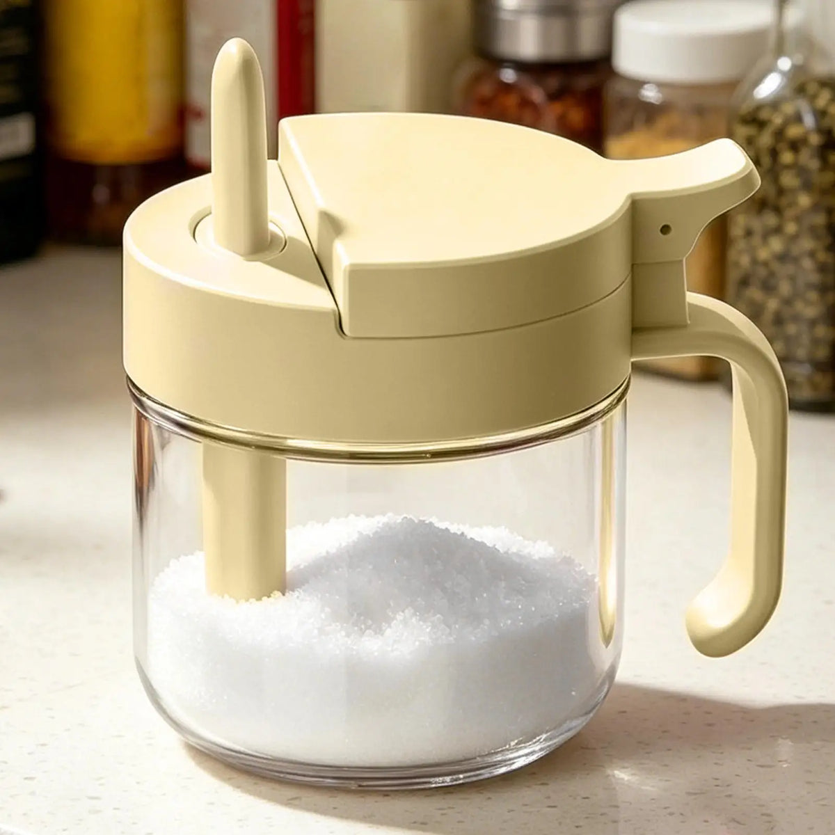 Glass Seasoning Jar with Telescopic Spoon – Moisture-Proof 380ml Kitchen Seasoning Jar PLUSH