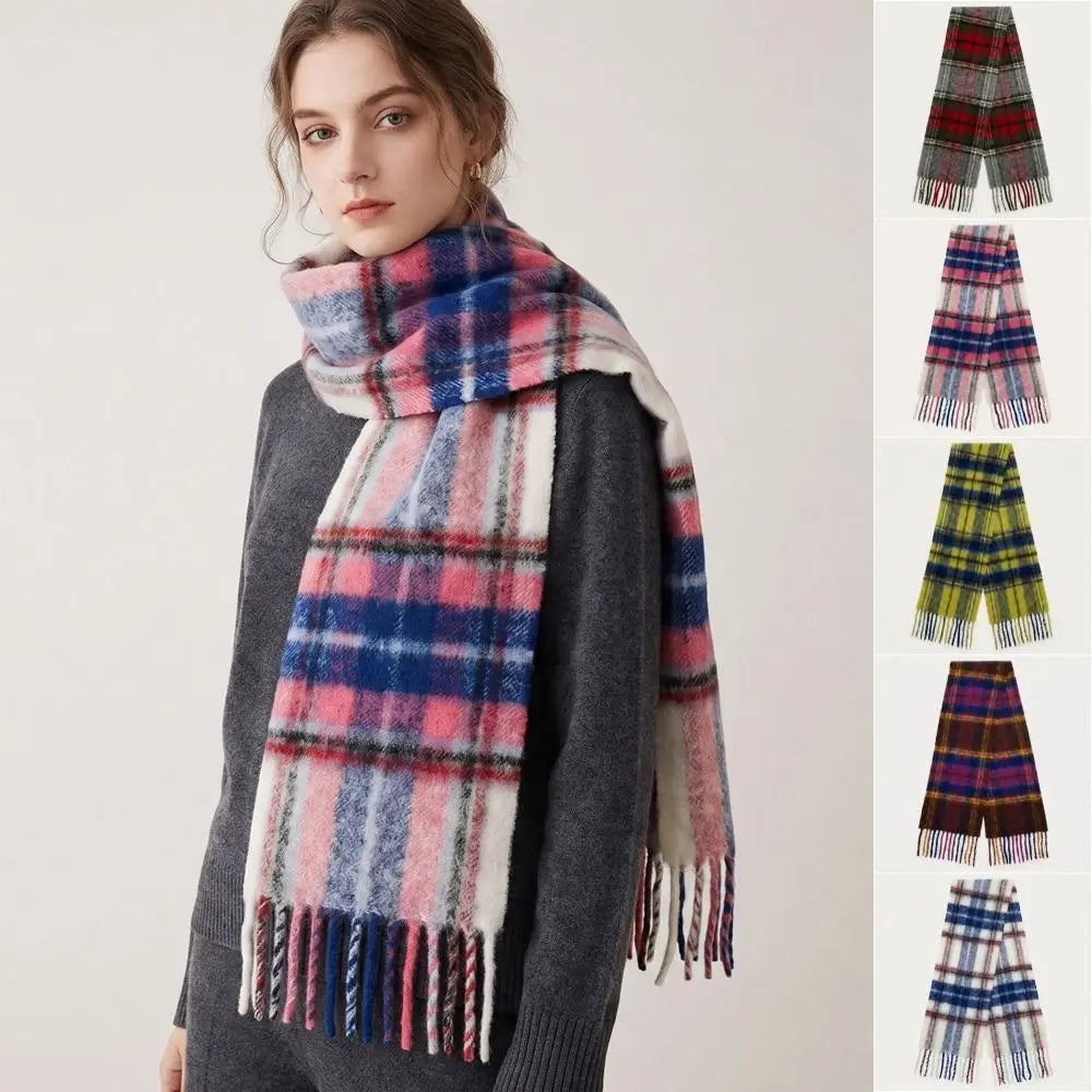 Women's Long Plaid Tassel Scarf – Plush Shawl Wrap All Seasons Scarf & Shawl Wrap PLUSH