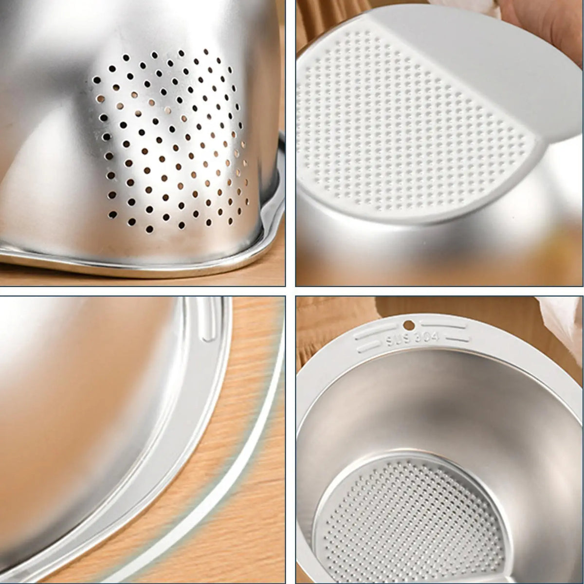 Stainless Steel Rice Washing Basin & Colander Strainer Colander Strainer Bowl PLUSH