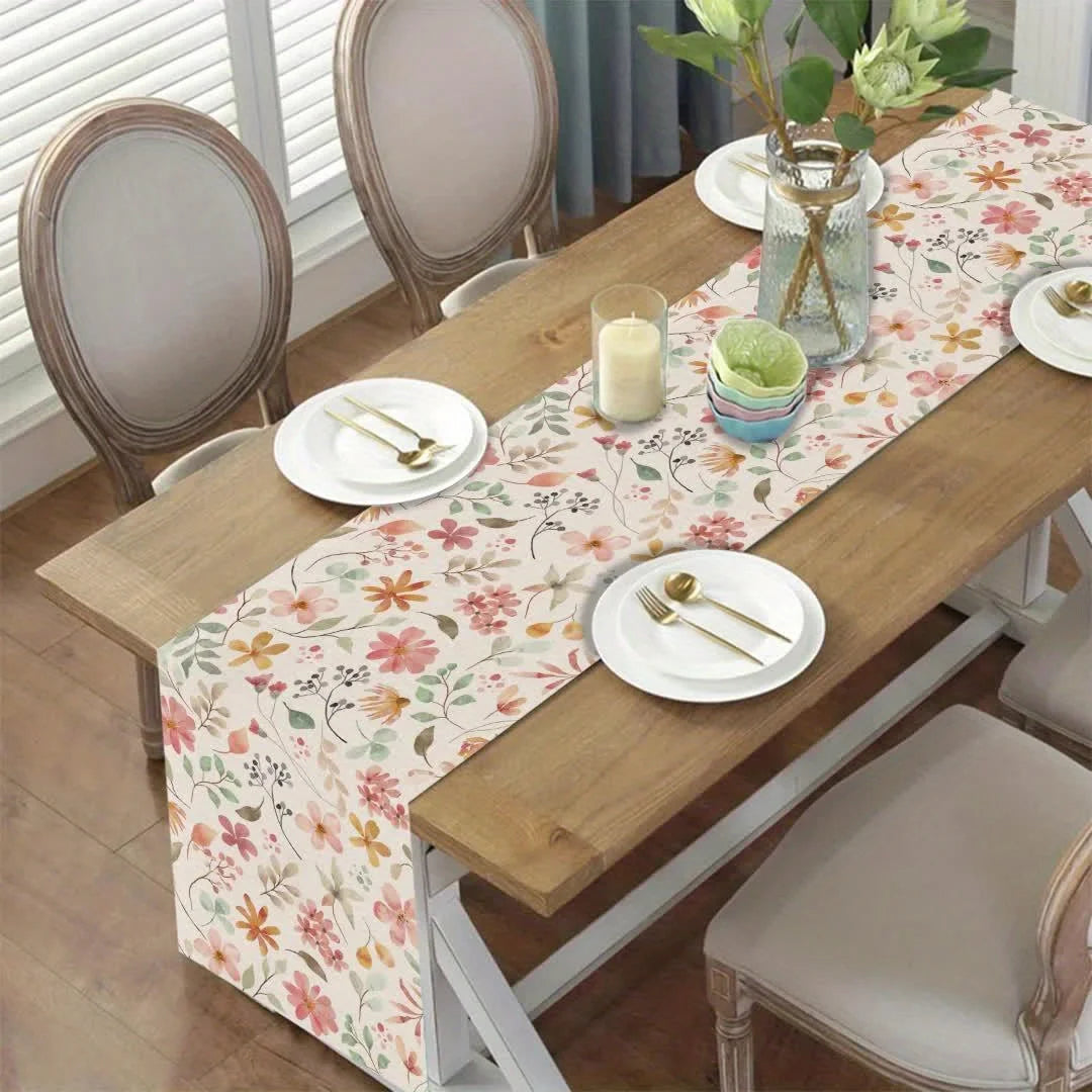 Watercolor Floral Table Runner – Garden, Wedding & Home Décor Table Runner PLUSH