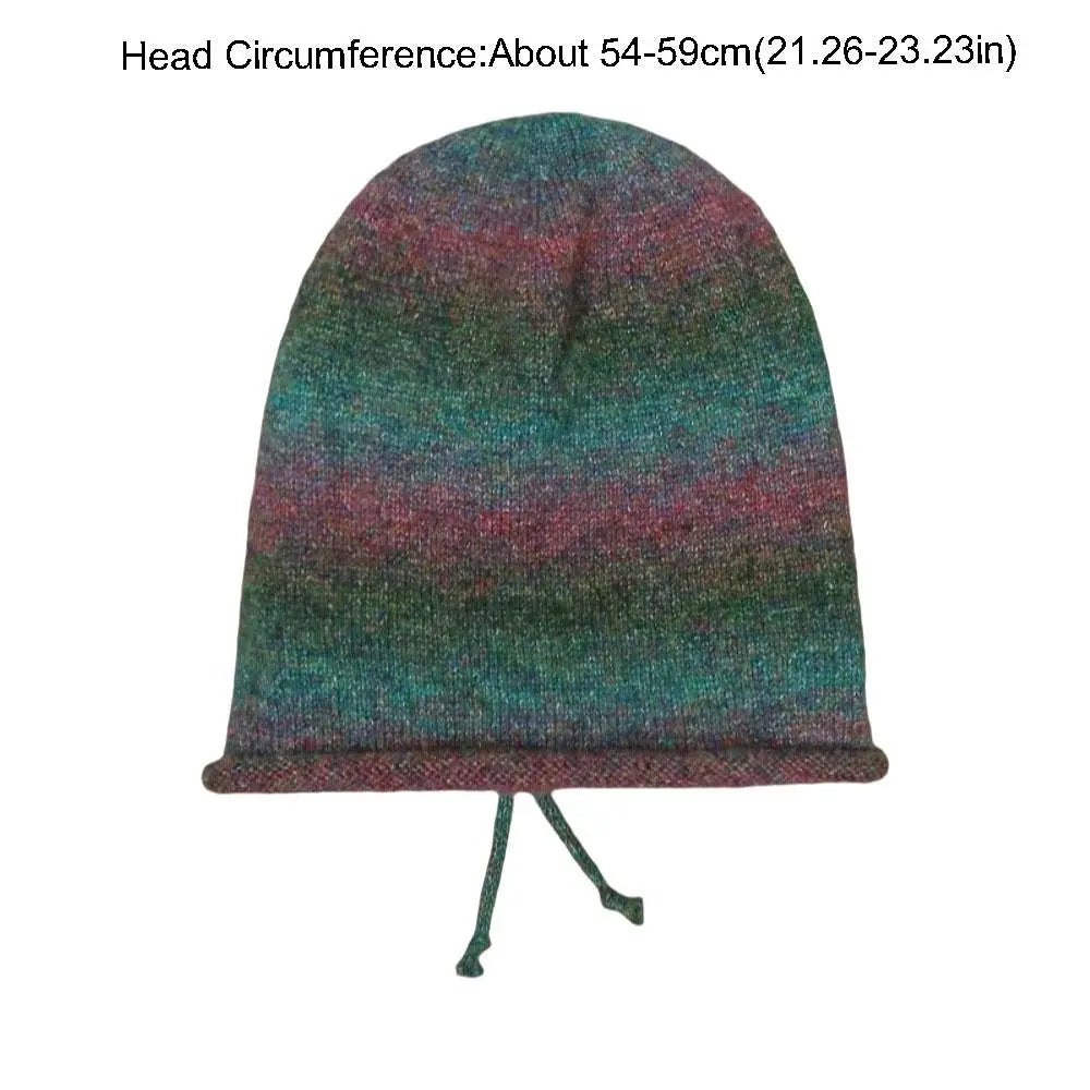 Gradient Knit Beanie Hat – Rolled Brim Drawstring Streetwear Cap Knit Beanie Hat PLUSH