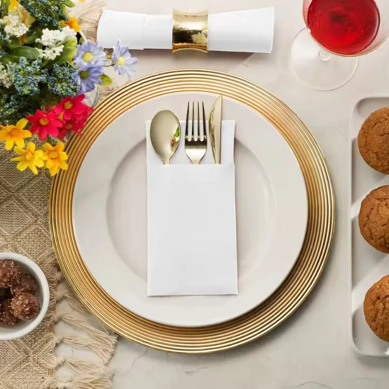 Prefolded Paper Napkins with Flatware Pocket – 25/50pcs Disposable Paper Napkins PLUSH