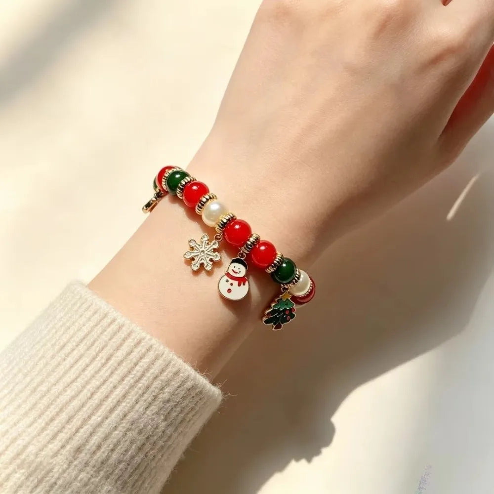 Christmas Beaded Charm Bracelet – Snowman Santa Snowflake Charm Bracelet PLUSH