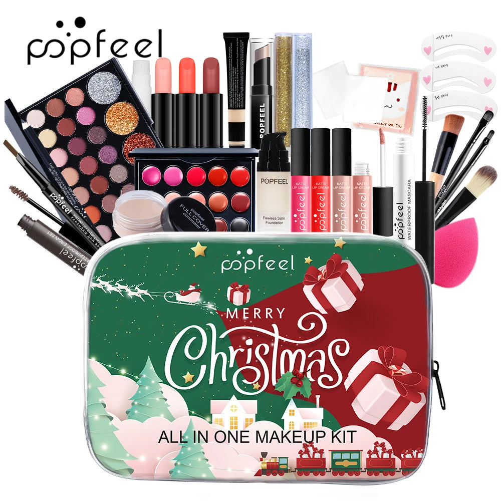 POPFEEL 27-Piece Holiday Makeup Set – Eyeshadow, Lipstick & More Makeup Gift Set PLUSH KIT004G