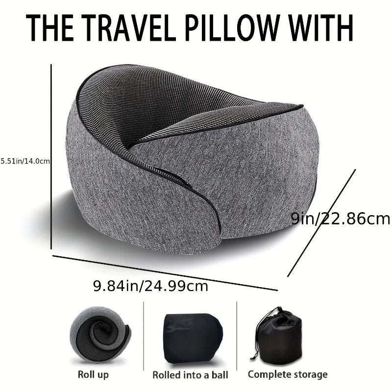 Memory Foam Travel Neck Pillow Set with Eye Mask & Earplugs Travel Neck Pillow PLUSH