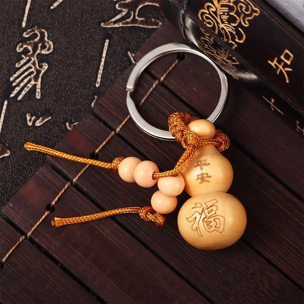 Lucky Gourd Peach Wood Keychain – Chinese Good Luck Charm Lucky Charm Keychain PLUSH