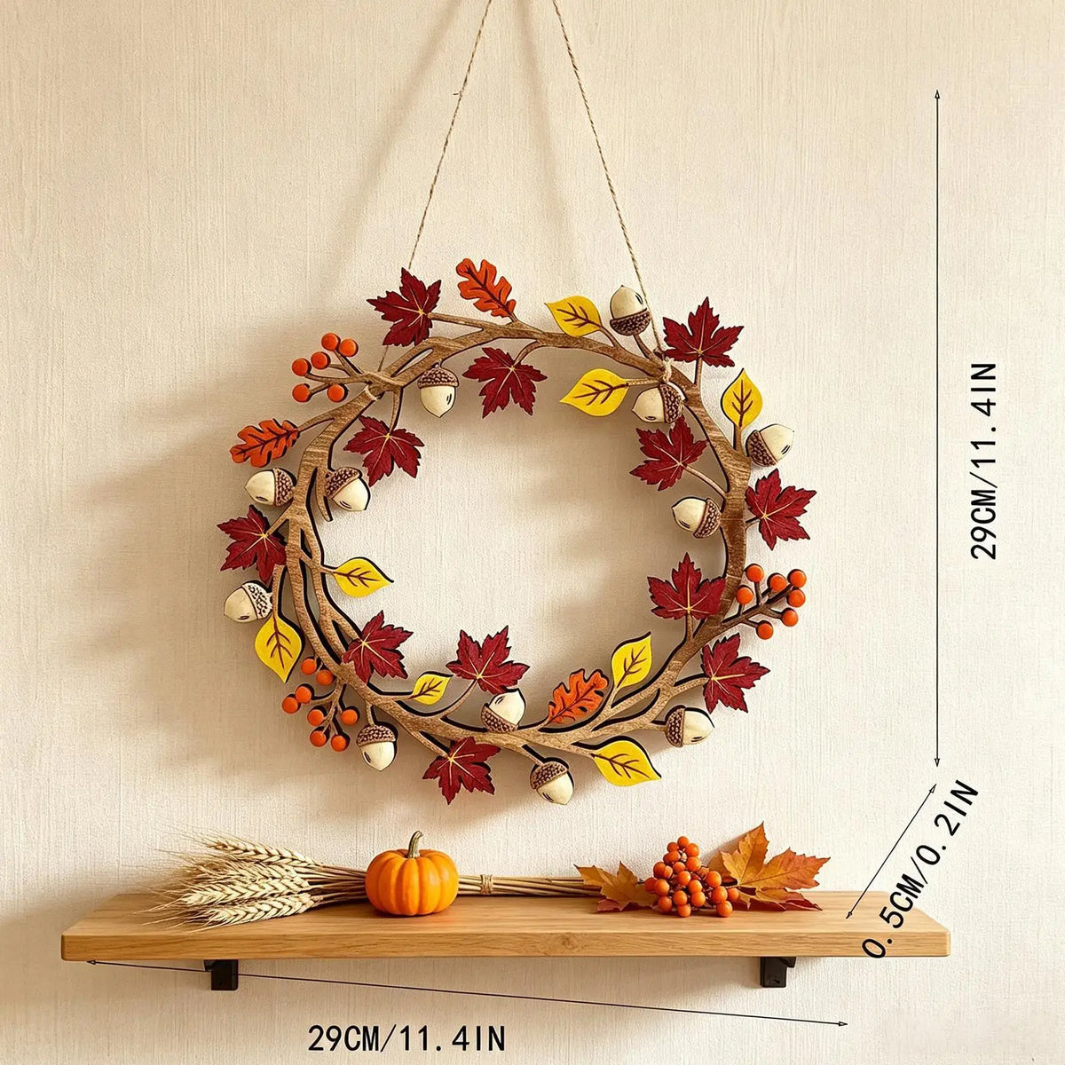 Rustic Autumn Wreath – Maple Acorn Fall Door Décor 11in Seasonal Wreath PLUSH