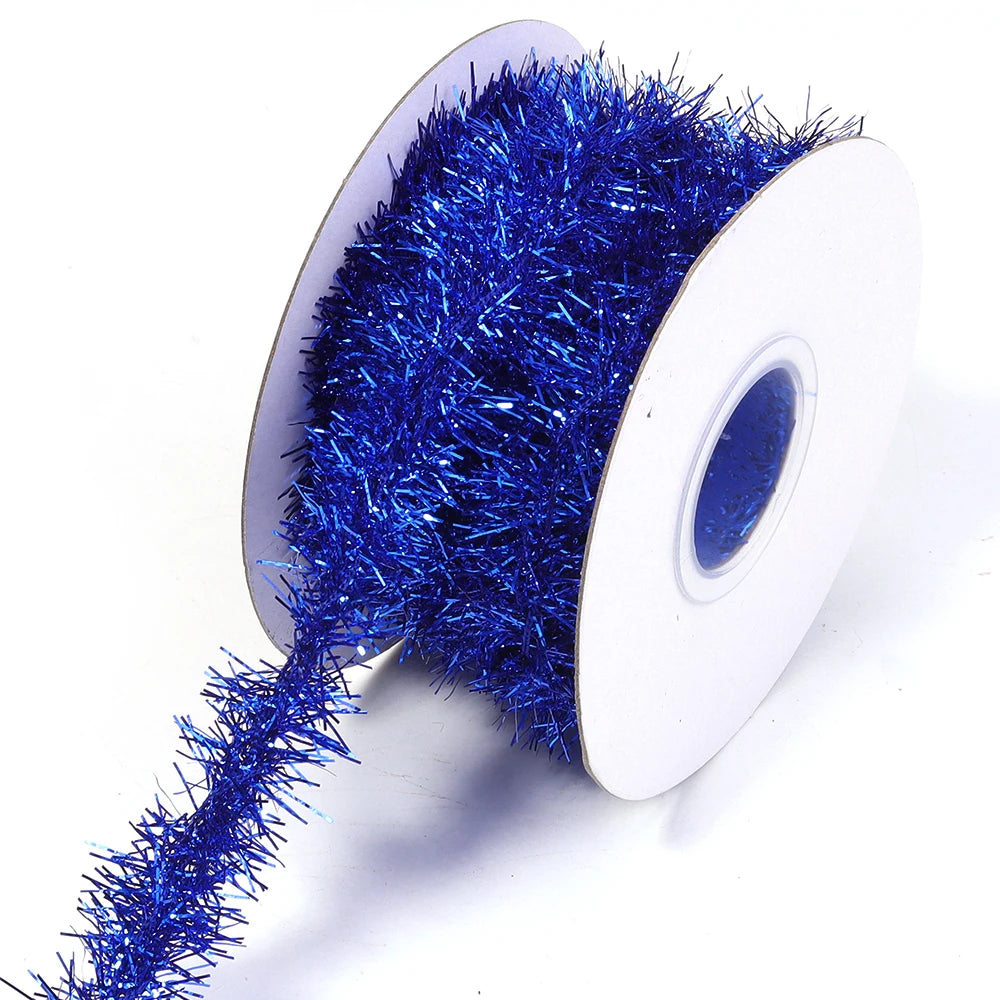 10 Yards Tinsel Fringe Trim Metallic Ribbon – Christmas Décor Tinsel Fringe Ribbon PLUSH deep blue