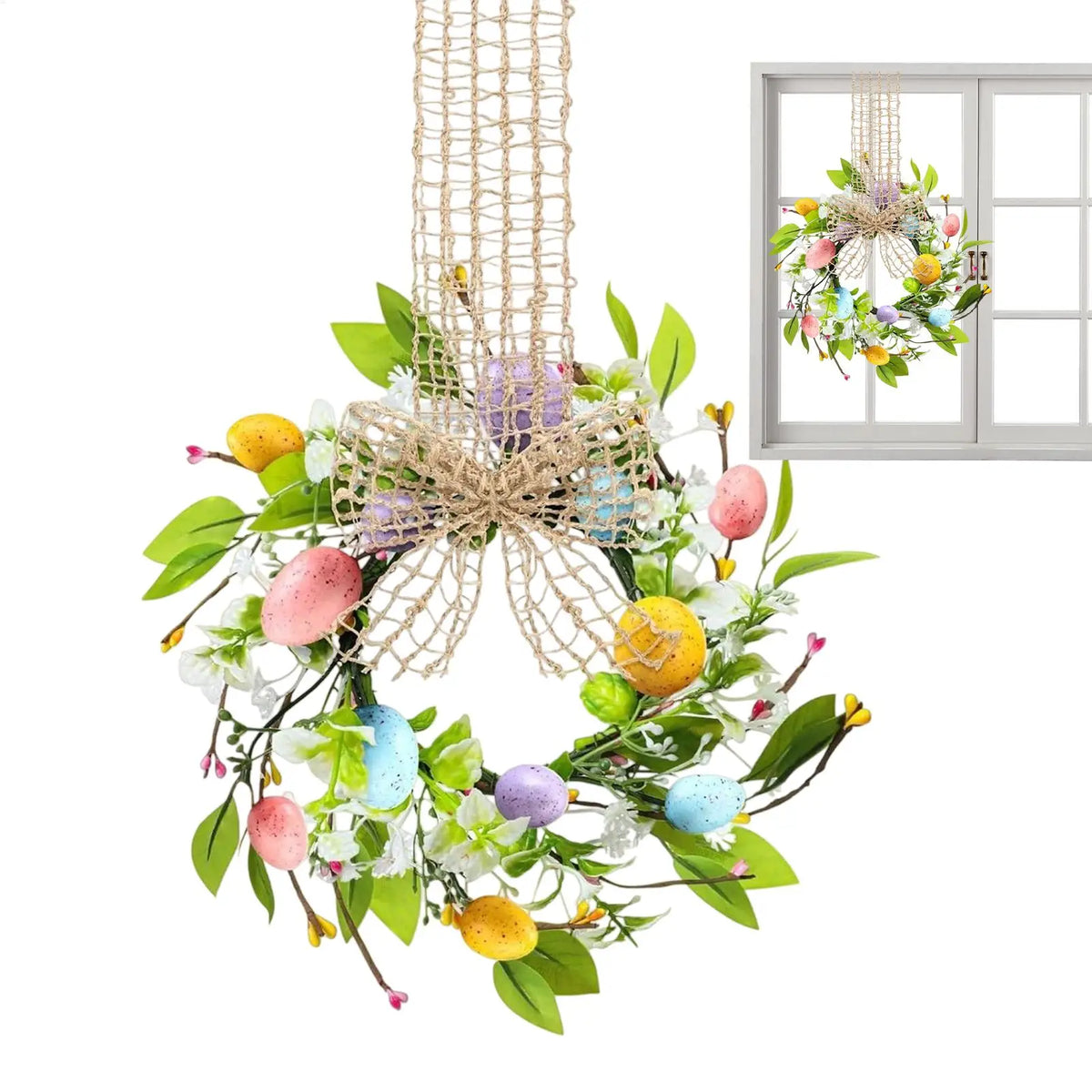 Easter Wreath Colorful Eggs – Spring Garland Door Decor Easter Door Wreath PLUSH
