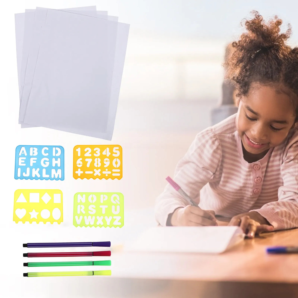 Kids Alphabet & Number Stencil Ruler Set – Plastic Learning Tool Educational Stencil Set PLUSH